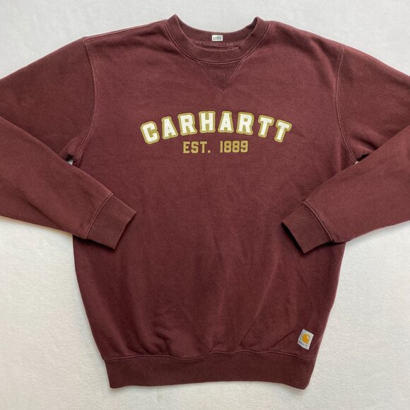 Carhartt Hoodie Men's S Burgundy Maroon Loose Fit Logo Pullover Crewneck - Picture 2 of 12